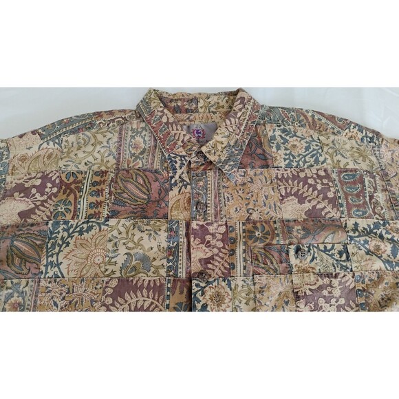 Vtg Territory Ahead Patchwork Shirt Men’s L/XL Tan Boho Festival Outdoor EUC - Picture 3 of 16